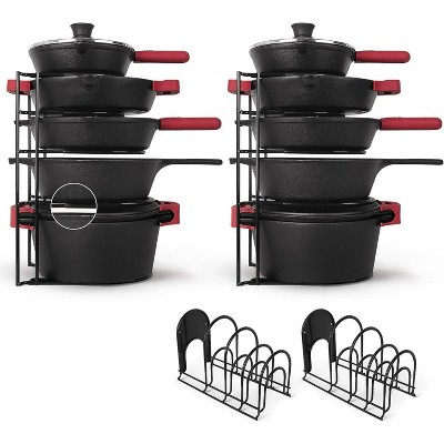 LunaLulinlk 5-Tier Pan Rack Silicone Coated Cookware Organizer for Cast Iron Skillets & Pots, 15.7" Black 2-Pack