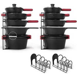 LunaLulinlk 5-Tier Pan Rack Silicone Coated Cookware Organizer for Cast Iron Skillets & Pots, 15.7" Black 2-Pack - 1 of 4