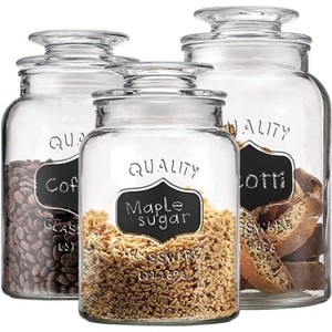 3-Piece Apothecary Glass Canister Set with Chalkboard Labels & Airtight Lids - 1 of 4
