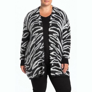 Women's Wo's Zebra Print Open Front Eyelash Cardigan - Susina - 1 of 4