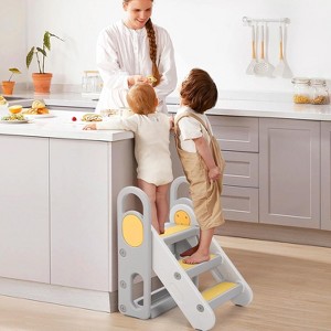 Foldable 3 Steps Stool for Toddlers with Handles, Adjustable Kids Step Stool for Bathroom Sink, Kitchen, Bed, Toilet Potty Training, Anti-Slip - 1 of 4