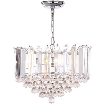 Contemporary Chrome 16.5" Glass Pendant with Shimmering Crystal Layers