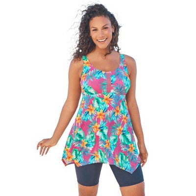 Swim 365 Women's Plus Size Longer-Length Tankini Top