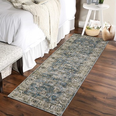 GAOMON Vintage Distressed Rug Floral Rug Non Slip Low Pile Area Rug Washable Accent Rugs for Living Room Bedroom