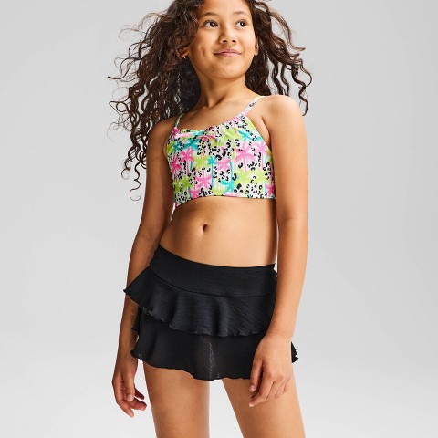 Cat & Jack Girls' Leopard Palm Tree Bikini Skirt Set - Cat & Jack™ Cream/Pink/Blue L