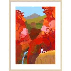 31" x 41" Autumnal Leaves and Waterfalls by Hiroyuki Izutsu Wood Framed Wall Art Print - Amanti Art: Modern Lithograph, Hardwood Frame - 1 of 4