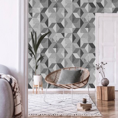 Grey Geometric Self-Adhesive Peel and Stick Wallpaper