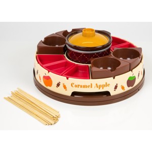 Nostalgia NCCA5 Lazy Susan Chocolate & Caramel Apple Party with Heated Fondue Pot, 25 Sticks, Decorating and Toppings Trays - 1 of 4