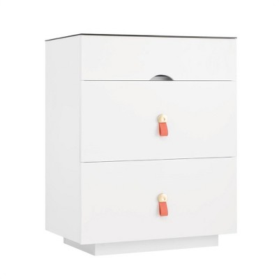 30'' 3-Drawer Modern Nightstand with LED Light Glass Top Jewelry Storage White