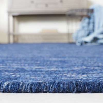 Navy Blue 5'x8' Handmade Wool and Cotton Area Rug
