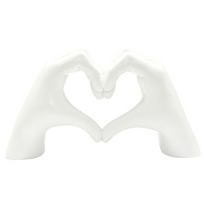 HomeRoots 4" White Resin Heart Hands Tabletop Sculpture - 1 of 4