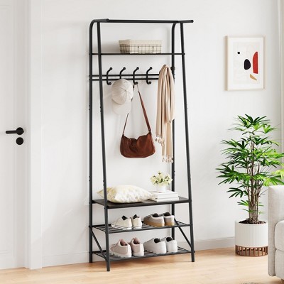 31.5''Coat Rack, 3-in-1 Hall Tree with Shoe Bench