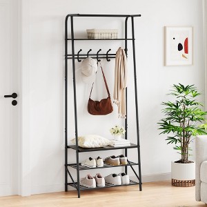 31.5''Coat Rack, 3-in-1 Hall Tree with Shoe Bench - 1 of 4