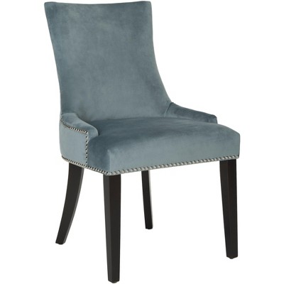Elegant Blue Velvet Upholstered Side Chair with Silver Nailhead Trim