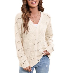 Clearlove Women’s Crochet Button-Up Cardigan Long Sleeve Boho Lace Knit Sweater Lightweight Openwork Cover-Up - 1 of 4