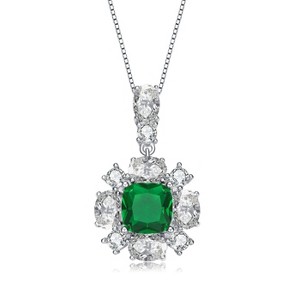 Guili White Gold Plated Necklace with Green and White Cubic Zirconia Accent Pendant, adding a pop of color and elegance to any ensemble. - 1 of 3