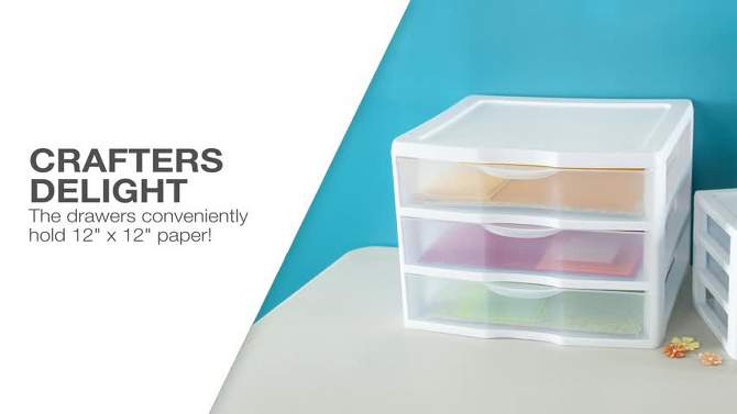 Sterilite Clear Plastic Stackable Small 3 Drawer Storage System for Home Office, Dorm Room, or Bathrooms, 2 of 8, play video