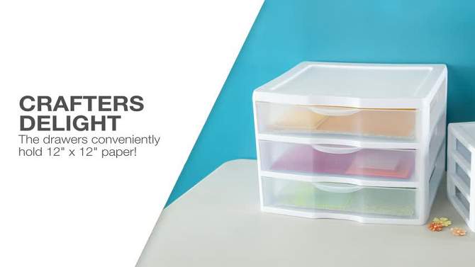 Sterilite Clear Plastic Stackable Small 3 Drawer Storage System for Home Office, Dorm Room, or Bathrooms, 2 of 8, play video
