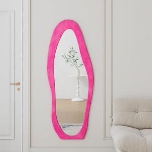 Okak 63*24in Irregular Wavy Flannel Body Mirror, Wooden Frame Full Length Mirror with Stand, Wall Mirror for Dressing Room, Living Room - 1 of 4