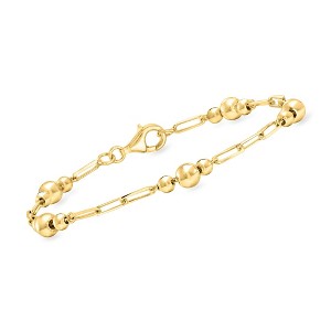 Ross-Simons 18kt Gold Over Sterling Bead and Paper Clip Link Bracelet - 1 of 3