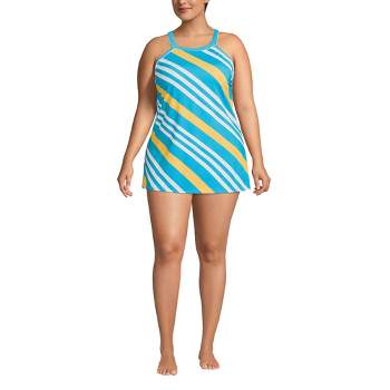 Lands' End Women's Chlorine Resistant High Neck Swim Dress One Piece Swimsuit