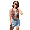 Women's Tie Front Vest Floral Print Embroidered Vintage Sleeveless Crochet Vest - 2 of 4