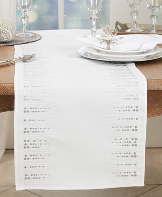 Handcrafted White and Silver Embroidered Dots Table Runner