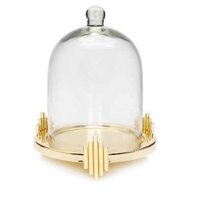 Classic Touch Glass Dome Candle Holder Gold Leaf Design