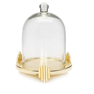 Classic Touch Glass Dome Candle Holder Gold Leaf Design - 1 of 3