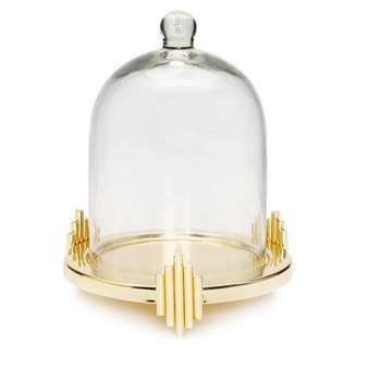 Classic Touch Glass Dome Candle Holder Gold Leaf Design