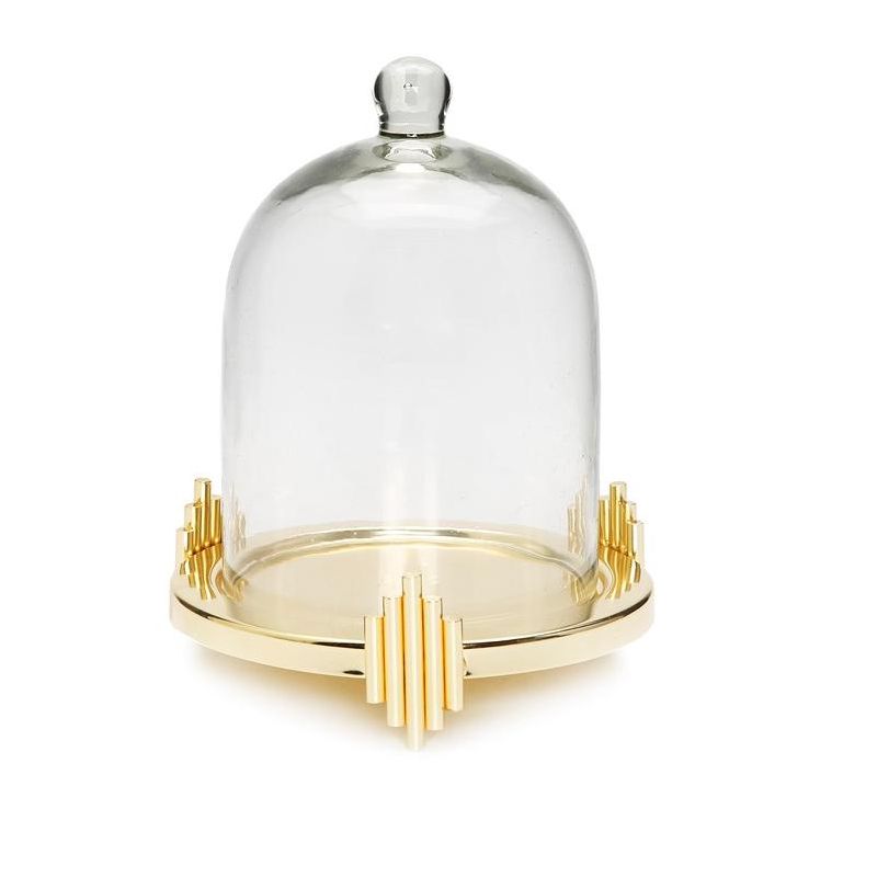 Classic Touch Glass Dome Candle Holder Gold Leaf Design, 1 of 2