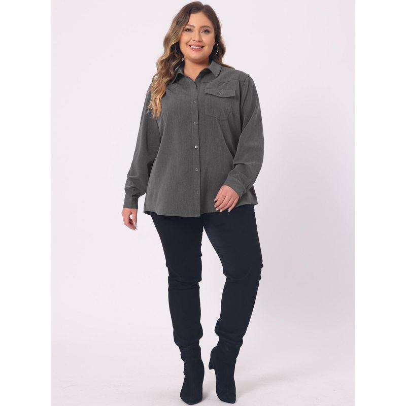 Agnes Orinda Women's Plus Size Business Casual Trendy Button Down Long Sleeve Fall Denim Shirts, 4 of 7