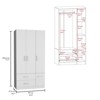 SEVOBAL Armoires 71 Inch Tall Wardrobe with Two Drawers Four Doors Six Shelves Hanging Rod for Bedroom Storage, White, 35.4"*18.7"*71.1" - 4 of 4