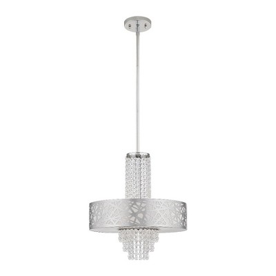 Polished Chrome Drum Chandelier with Clear Crystals