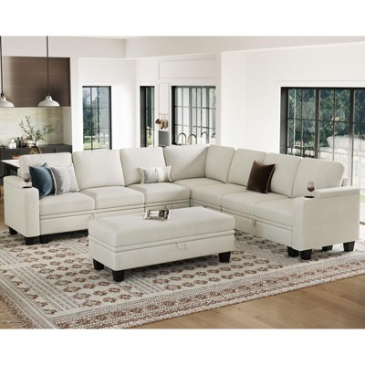 Belffin L-Shaped Fabric Sectional Couch - 6-Seater Modular with Storage Ottoman & Tool-Free Assembly
