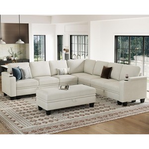 Belffin L-Shaped Fabric Sectional Couch - 6-Seater Modular with Storage Ottoman & Tool-Free Assembly - 1 of 4
