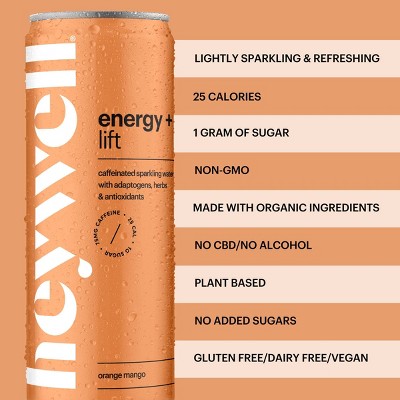 heywell Energy + Lift Orange Mango Sparkling Water - 12 fl oz Can