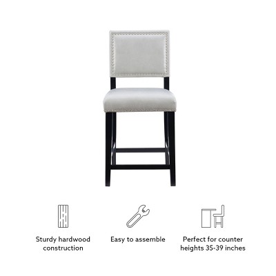 Dove Gray Faux Leather 24" Contemporary Counter Stool with Nailhead Trim