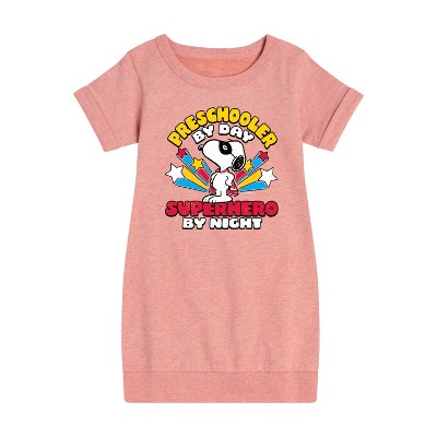 Girls' - Peanuts - Preschooler By Day Graphic Short Sleeve Fleece Dress