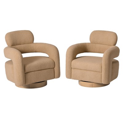 WestinTrends Alexandria Mid-Century Modern Faux Shearling Swivel Barrel Accent Chair (Set of 2)