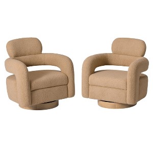 WestinTrends Alexandria Mid-Century Modern Faux Shearling Swivel Barrel Accent Chair (Set of 2) - 1 of 4