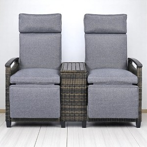 Patio Recliner Loveseat Chair with Adjustable Backrest, Storage Table, and Cushions – Outdoor Lounge Chair for Balcony, Porch, Lawn, or Patio - 1 of 4