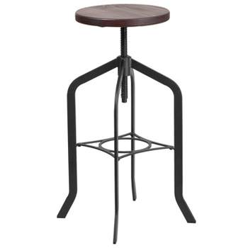 Merrick Lane 30 Inch Black Metal And Wood Bar Counter Stool With Adjustable Height Seat And 360° Swivel