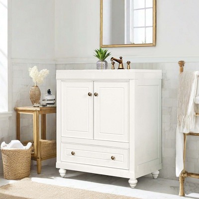 NicBex 30" Bathroom Storage Cabinet with Sink, Morden Bathroom Vanity, 1 Drawer and 1 Spacious Cabinet for Bathroom, White