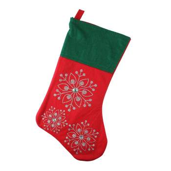 Northlight 19" Red and Green Felt Christmas Stocking with Snowflakes