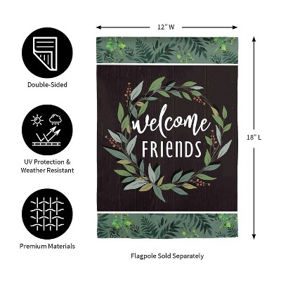 Welcome Friends Black and Green Suede Garden Flag