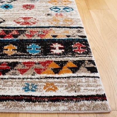 Ivory and Multicolor Hand-Knotted Synthetic Area Rug