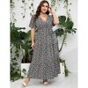 Coolmee Women Plus Size Casual Ruffle V Neck Short Sleeve High Waist Layered Maxi Dress With Belt - 4 of 4