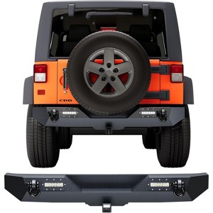 Acekool Rear Bumper for 2007-2018 Car Wrangler JK/JKU - Steel w/ 2×18W LED Lights & D-Rings, Black Finish - 1 of 4