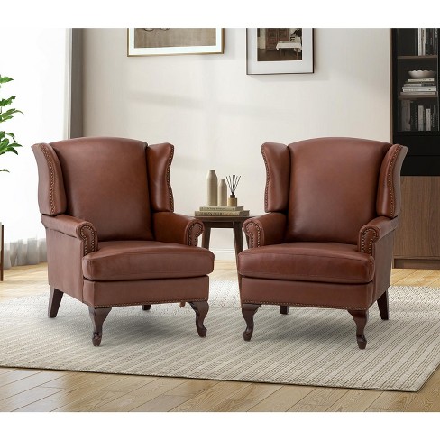 Genuine leather wingback online chair